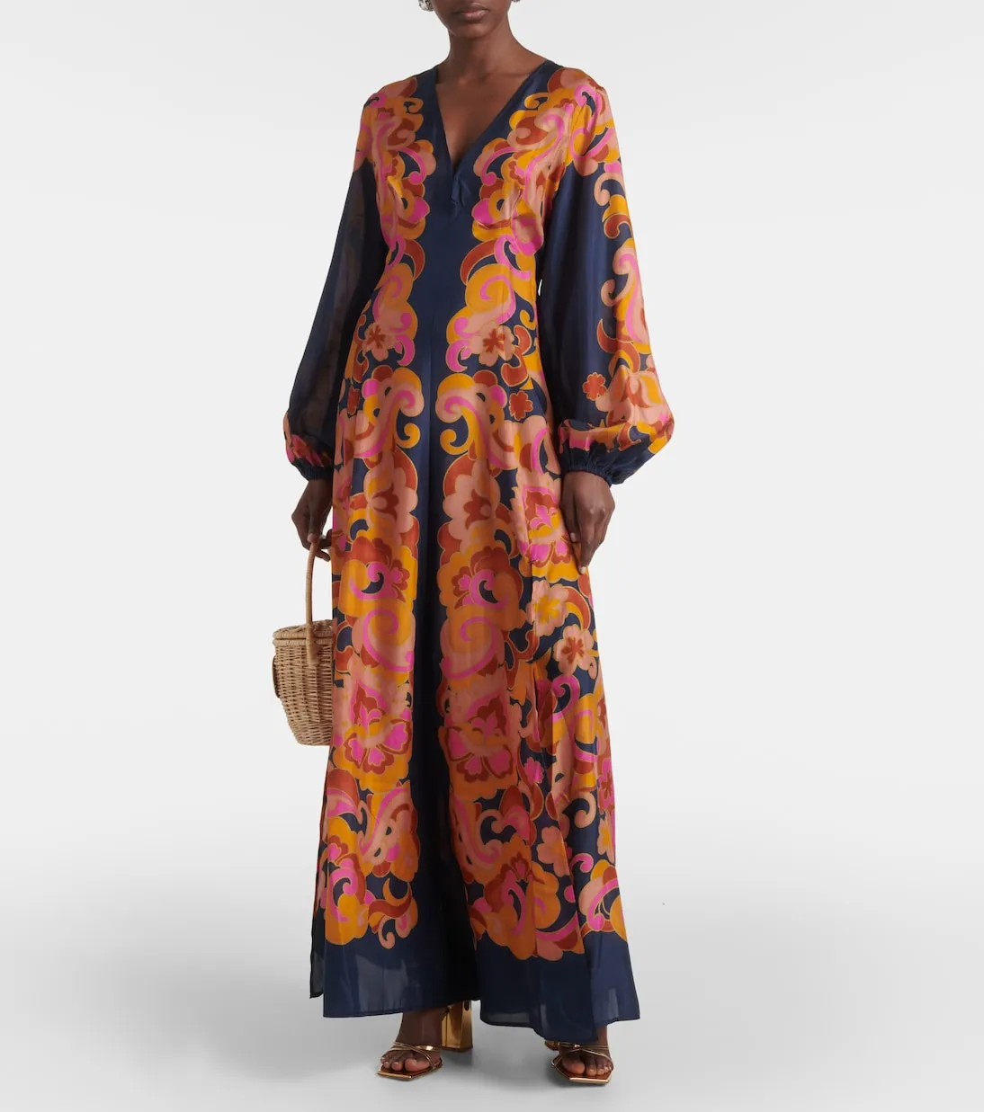 Acadian Zimmermann Printed Silk Maxi Dress, Blue