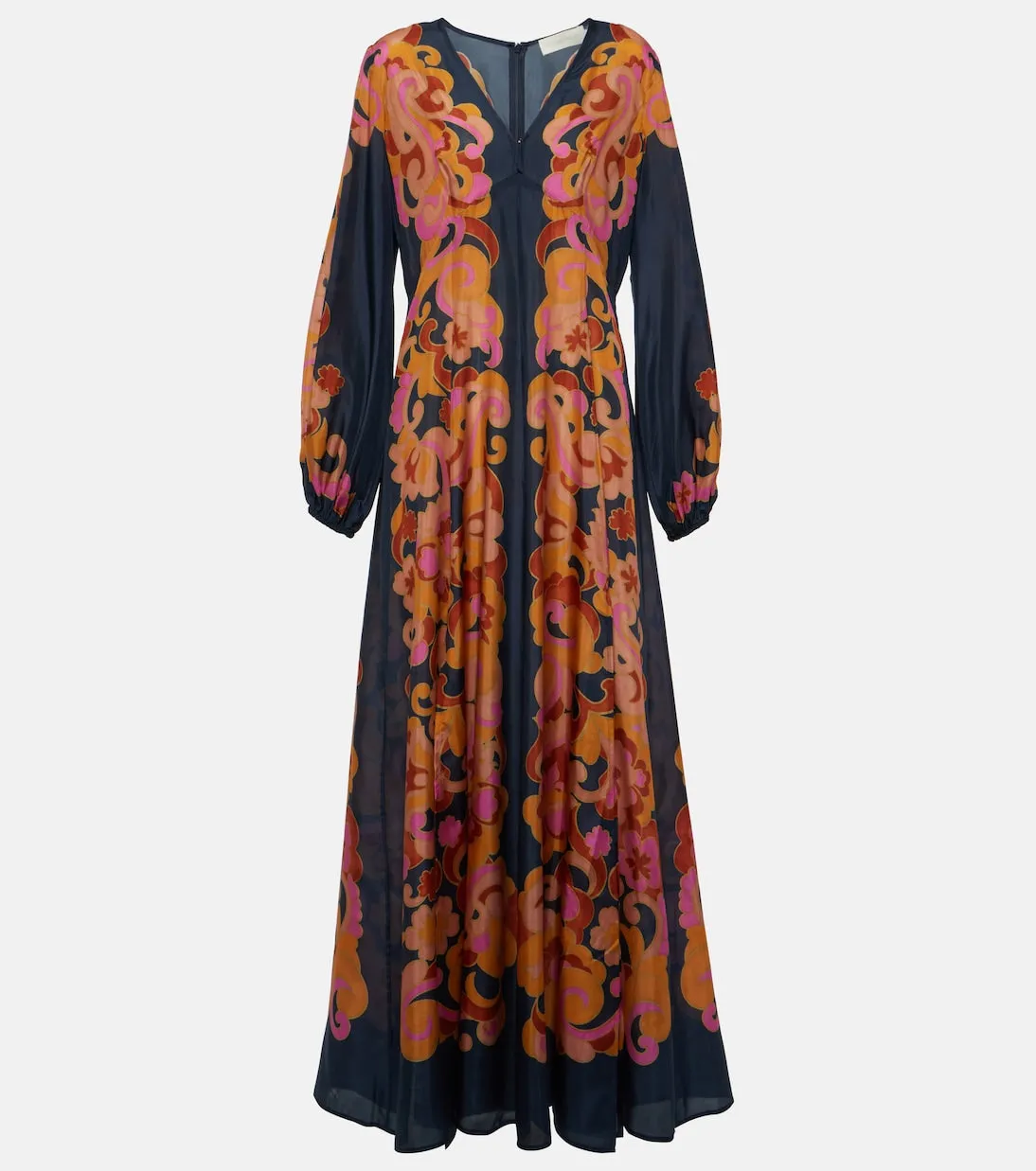 Acadian Zimmermann Printed Silk Maxi Dress, Blue