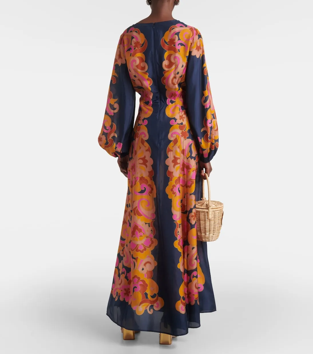 Acadian Zimmermann Printed Silk Maxi Dress, Blue