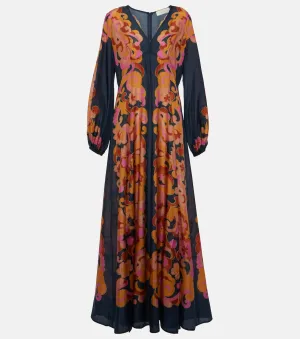 Acadian Zimmermann Printed Silk Maxi Dress, Blue