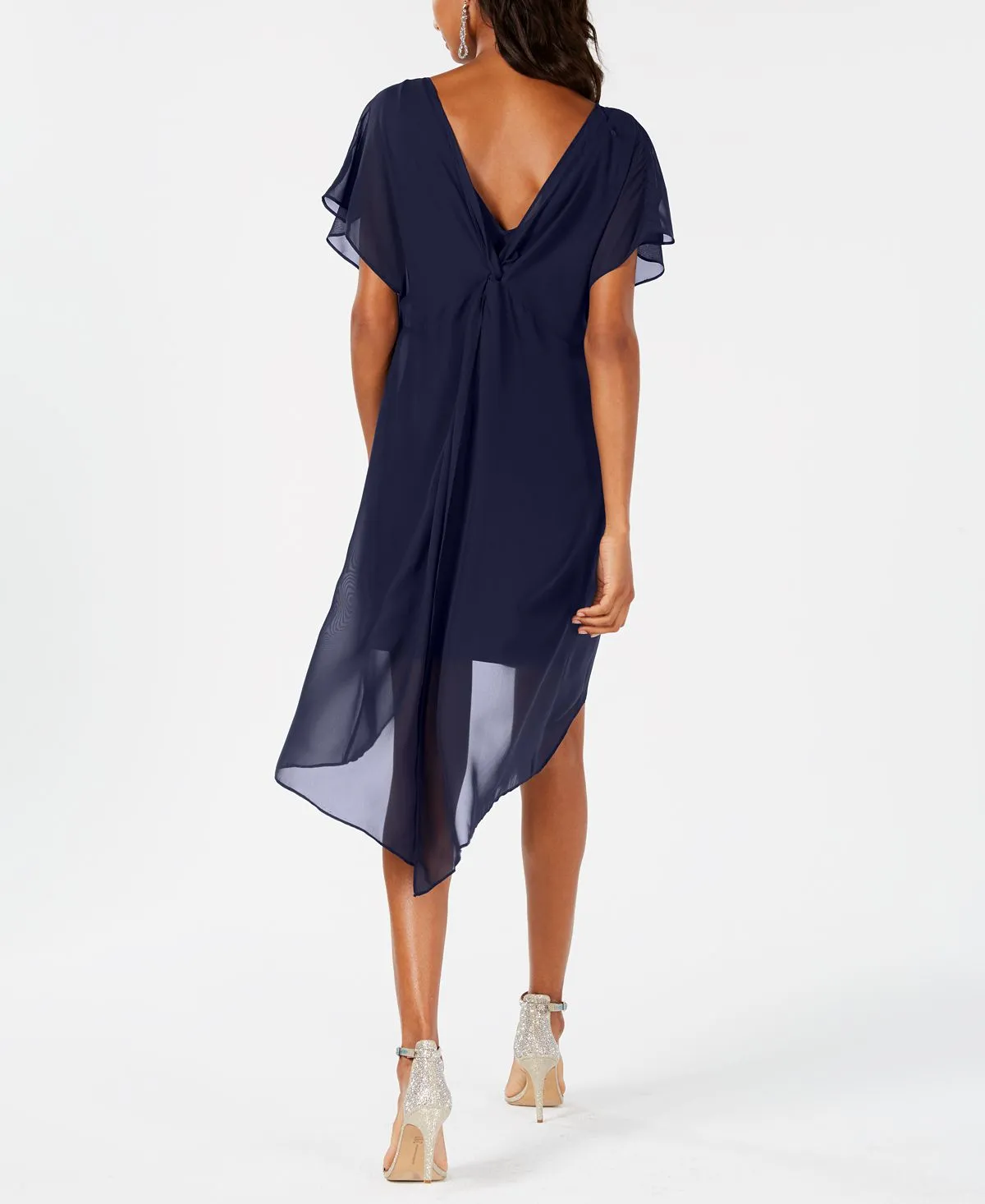 Adrianna Papell A-line dress with overlay chiffon, navy