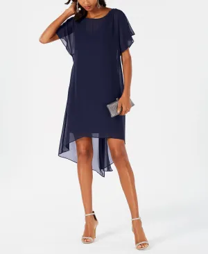 Adrianna Papell A-line dress with overlay chiffon, navy