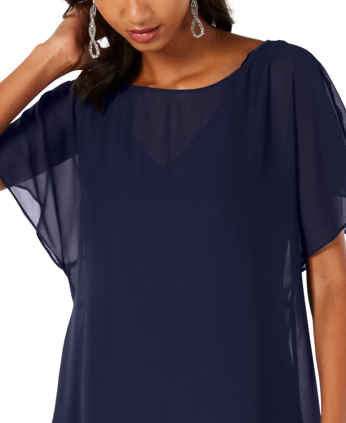 Adrianna Papell A-line dress with overlay chiffon, navy