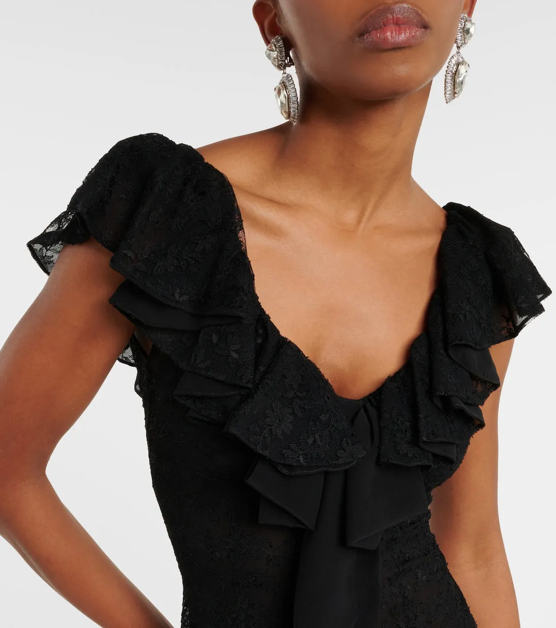 Alessandra Rich lace dress with bow, black
