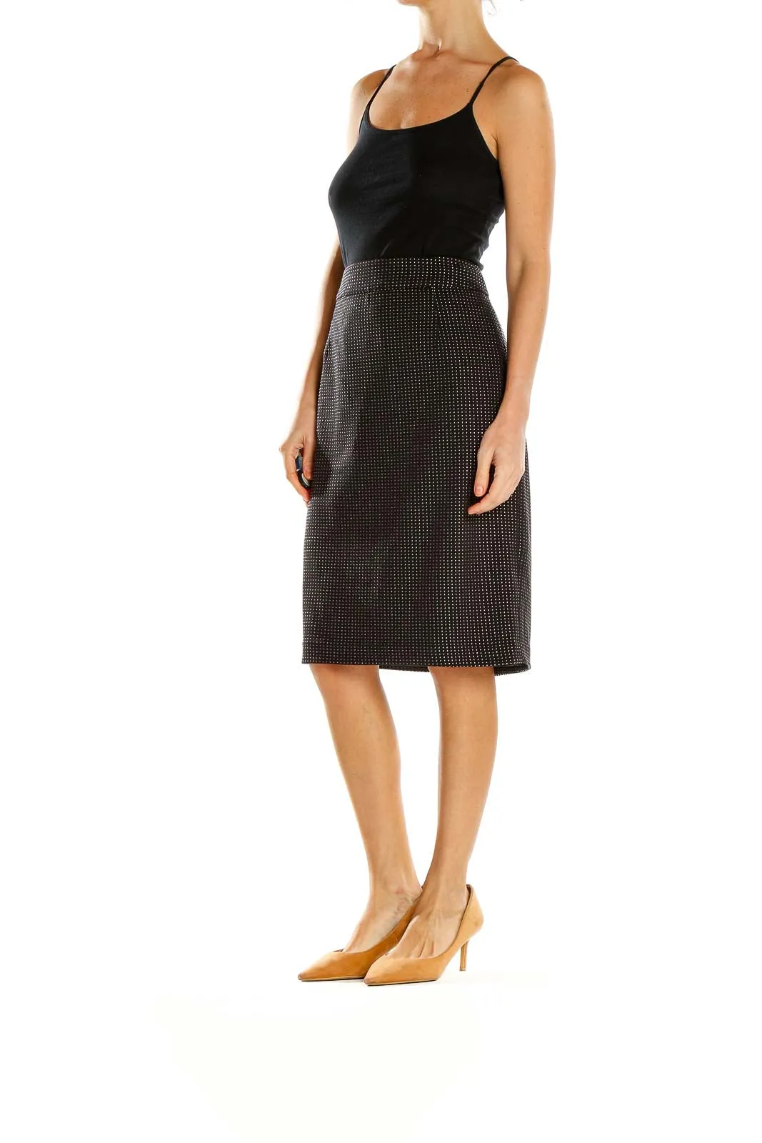 Black Dotted Pencil Skirt