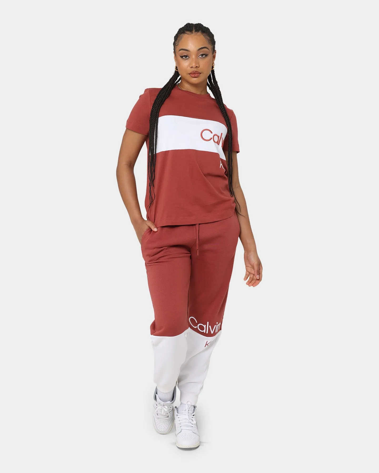 Calvin Klein Women's Colour Blocking Cuff Jogger Pants Terracotta Tile