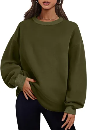 Crewneck Sweatshirts for Women Oversized Patchwork Casual Trendy Fall Tops Long Sleeve Pullover Sweaters with Pockets