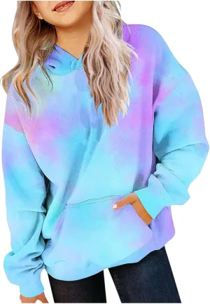 Cute Hoodies for Teen Girls Trendy Preppy Hoodies Y2k Sweatshirts Oversized Long Sleeve Shirts Casual Tie-Dye Outfits