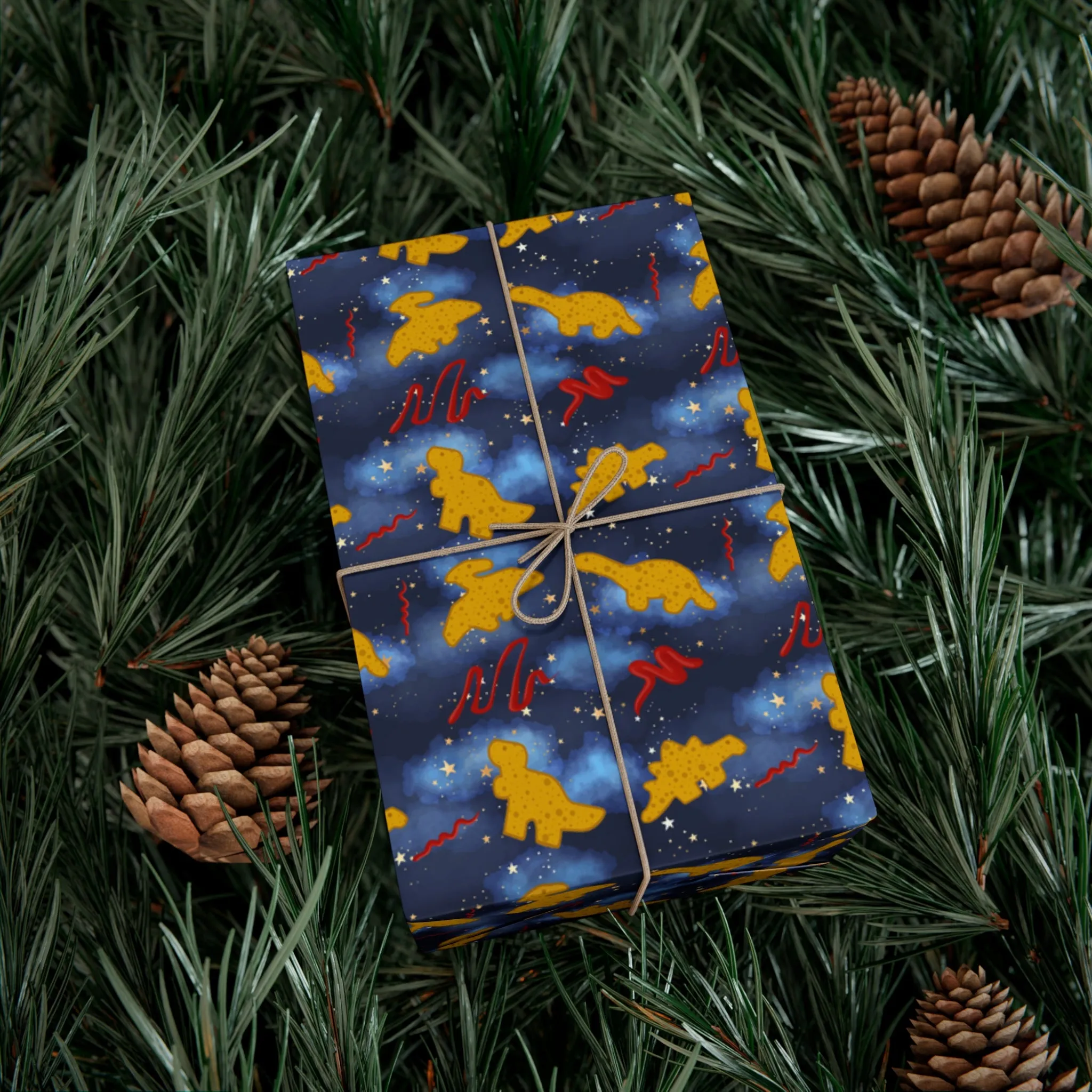 dino chicken nugget wrapping paper, wrapping paper, gift wrap, gift, paper, chicken nuggets, chicken nug, nugget, dino nuggets, kid, kids, birthday
