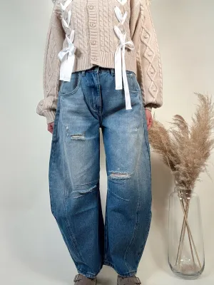 Distressed Barrel Jeans