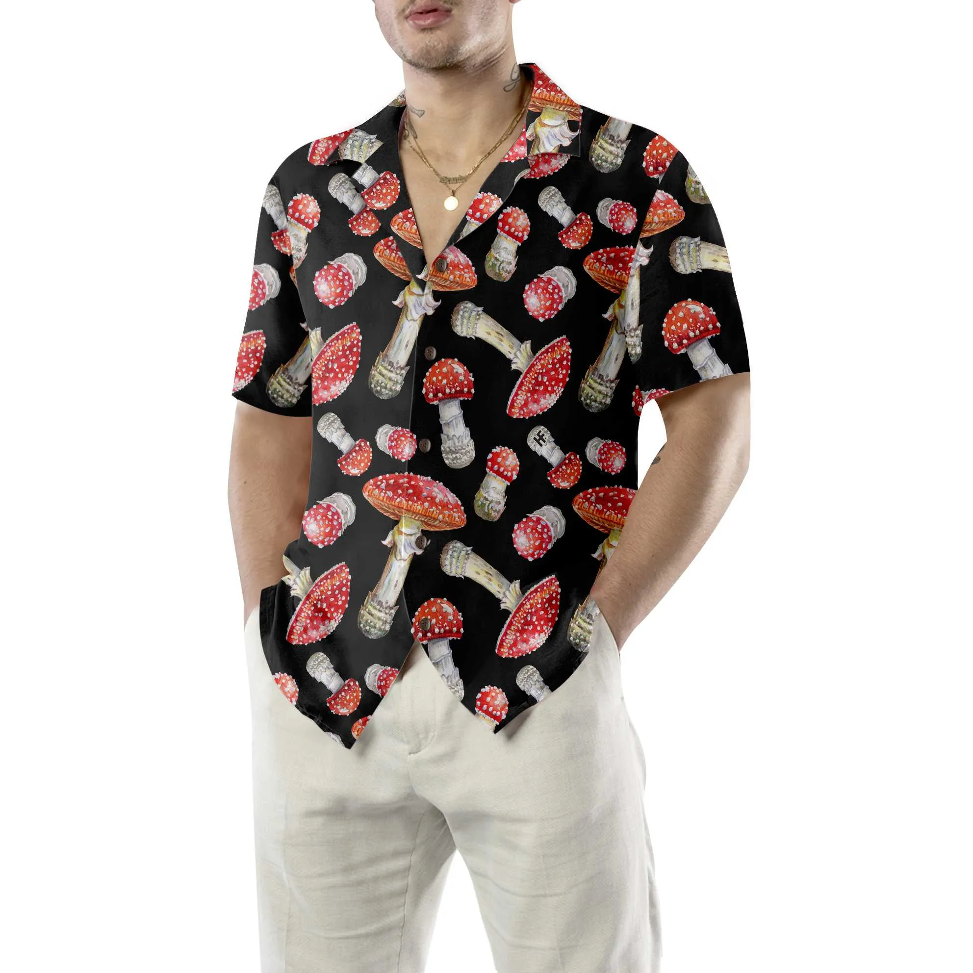 Fly Agaric Mushroom Hawaiian Shirt, Red Mushroom Print Shirt For Men & Women
