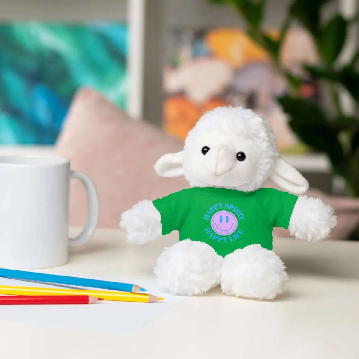 Happy Spirit Happy Life Stuffie, Stuffy, Stuffed Animals with Tee, Happy Mind Gift, Inspo , Love Toy Panda, Bear, Bunny, Jaguar, Sheep, Lion