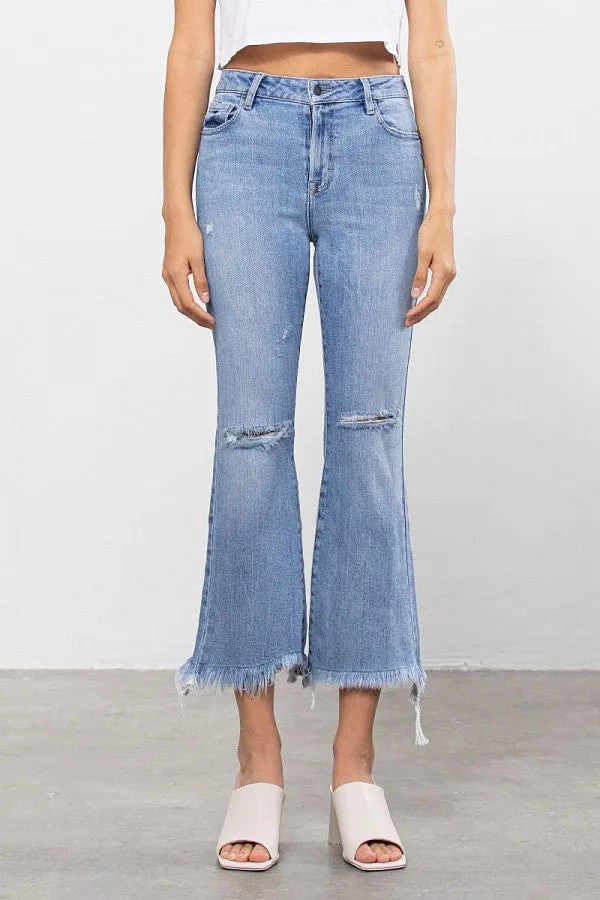 Hidden High Rise Light Blue Super Fray Crop Flare Jean