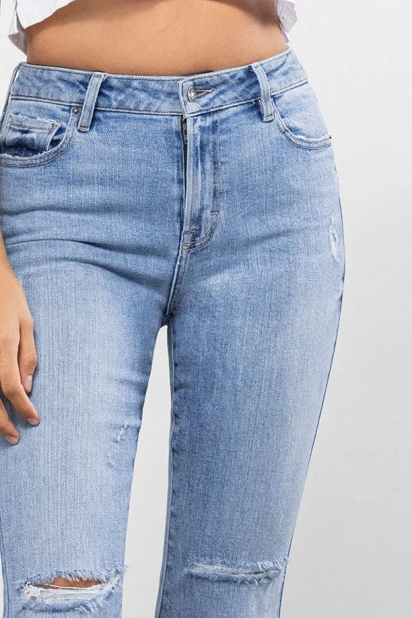 Hidden High Rise Light Blue Super Fray Crop Flare Jean