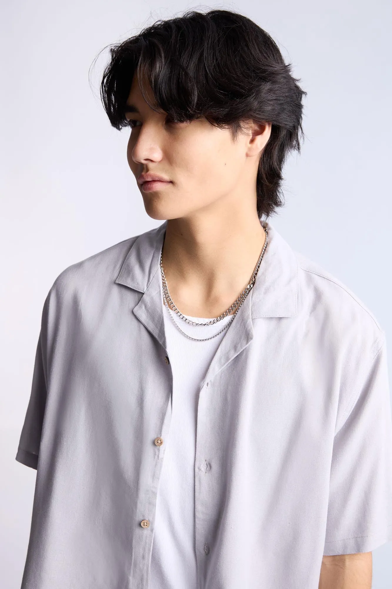 Linen-Blend Button-Up Shirt
