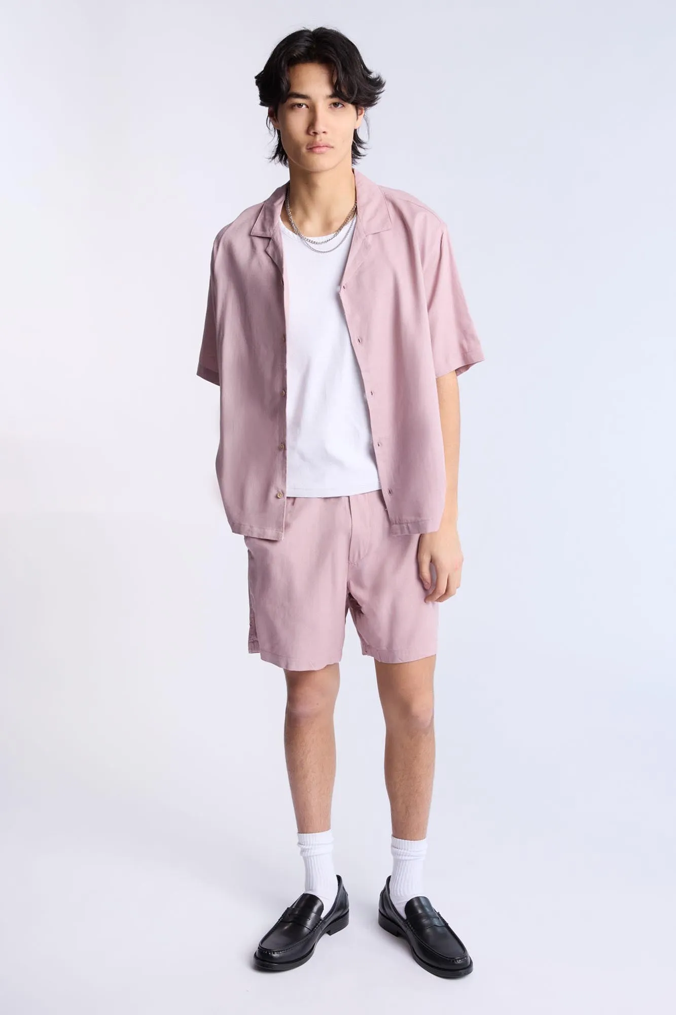 Linen-Blend Button-Up Shirt