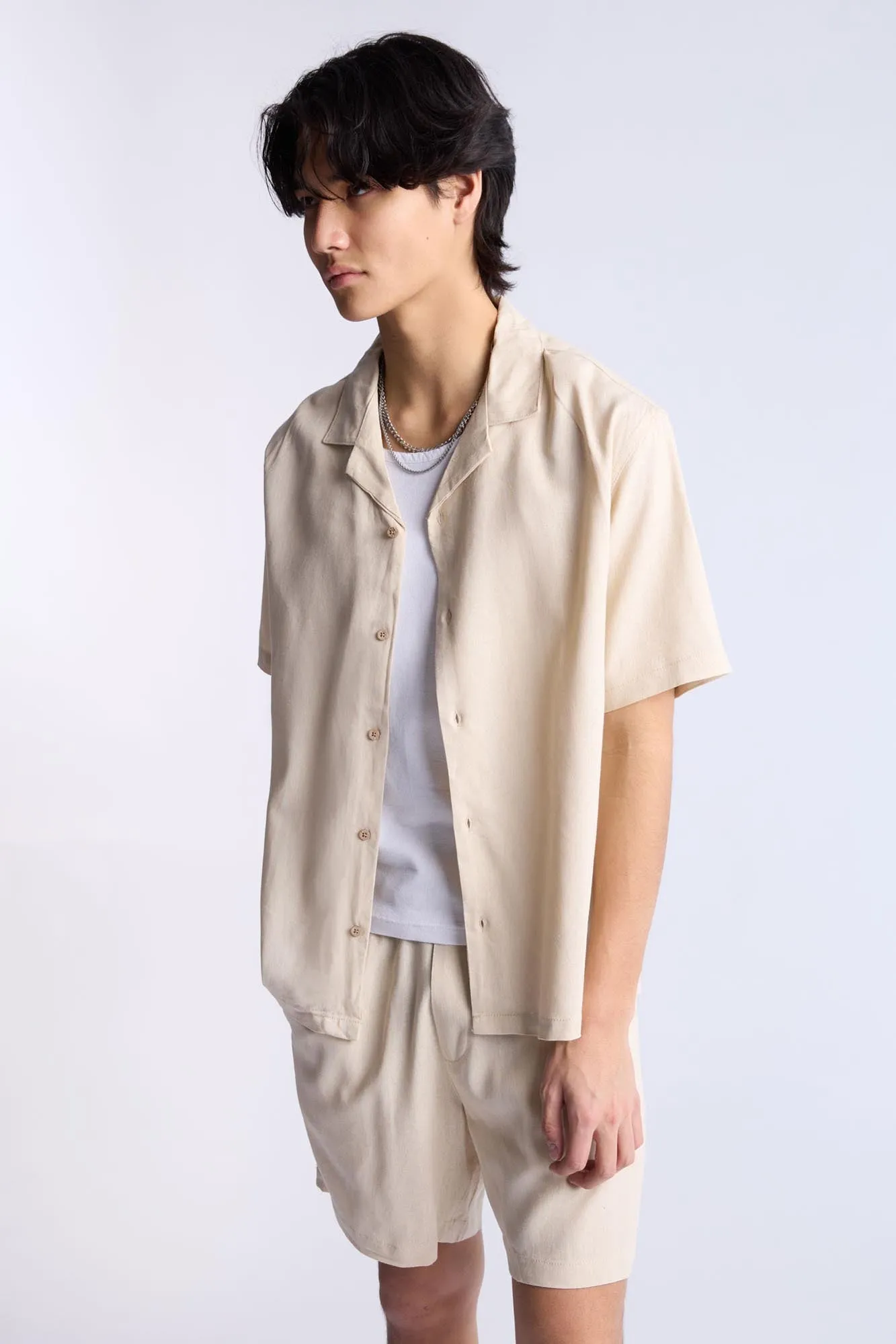 Linen-Blend Button-Up Shirt