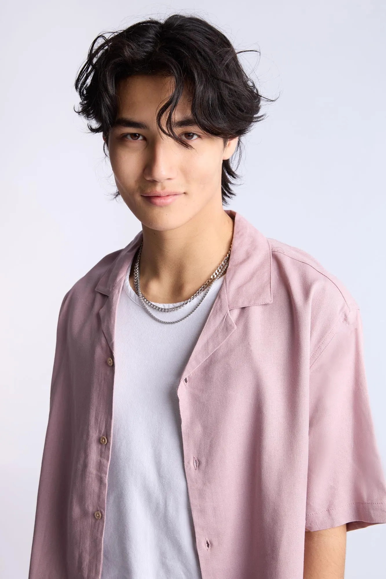 Linen-Blend Button-Up Shirt