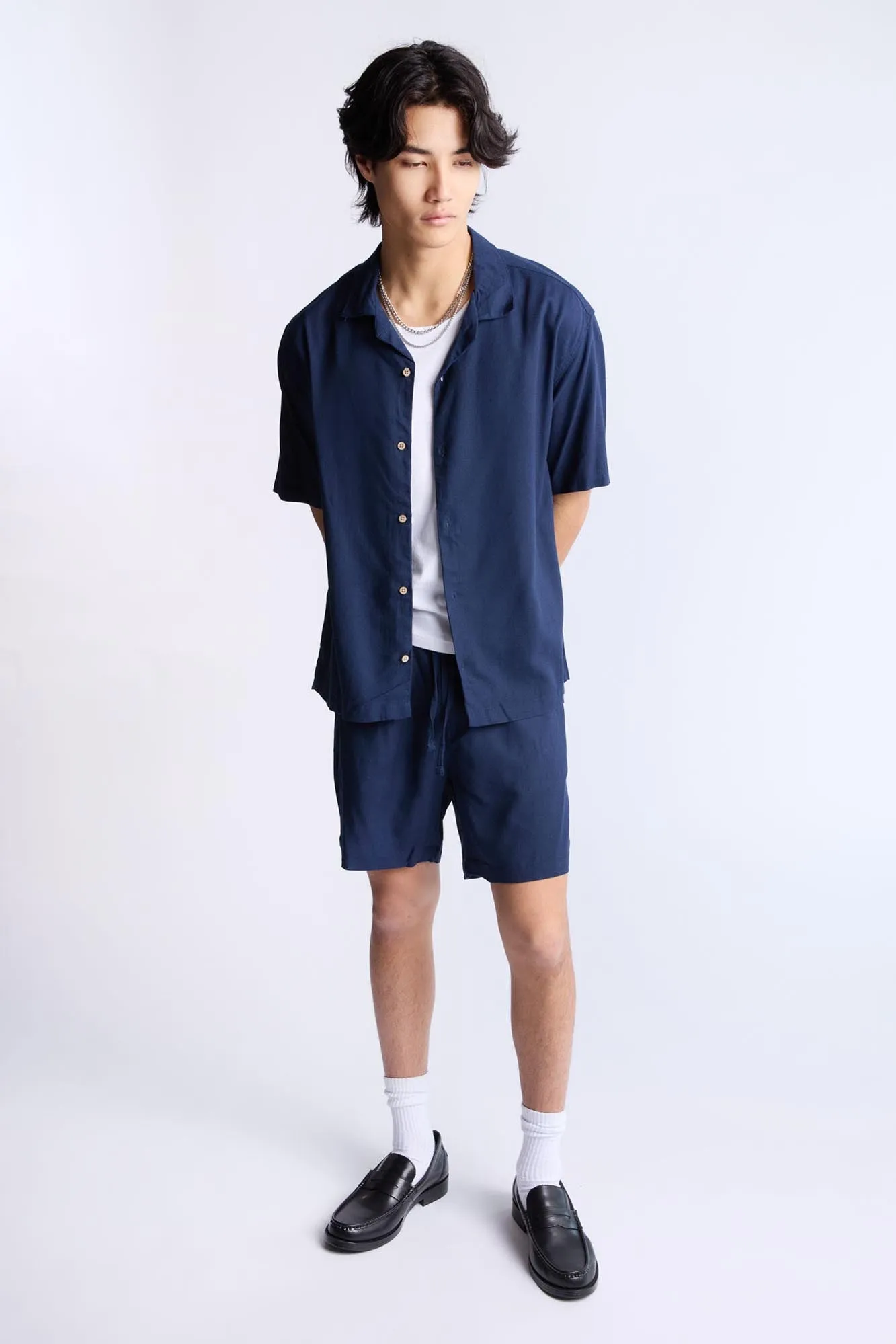 Linen-Blend Button-Up Shirt