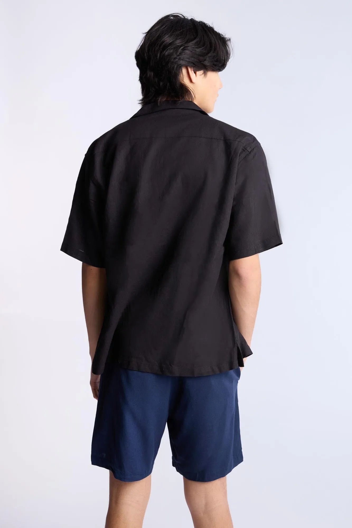Linen-Blend Button-Up Shirt