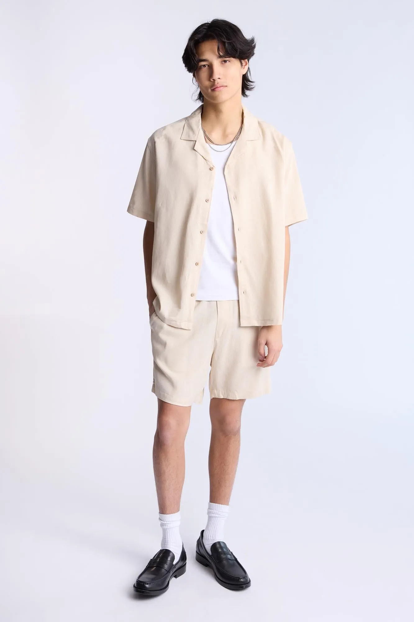 Linen-Blend Button-Up Shirt