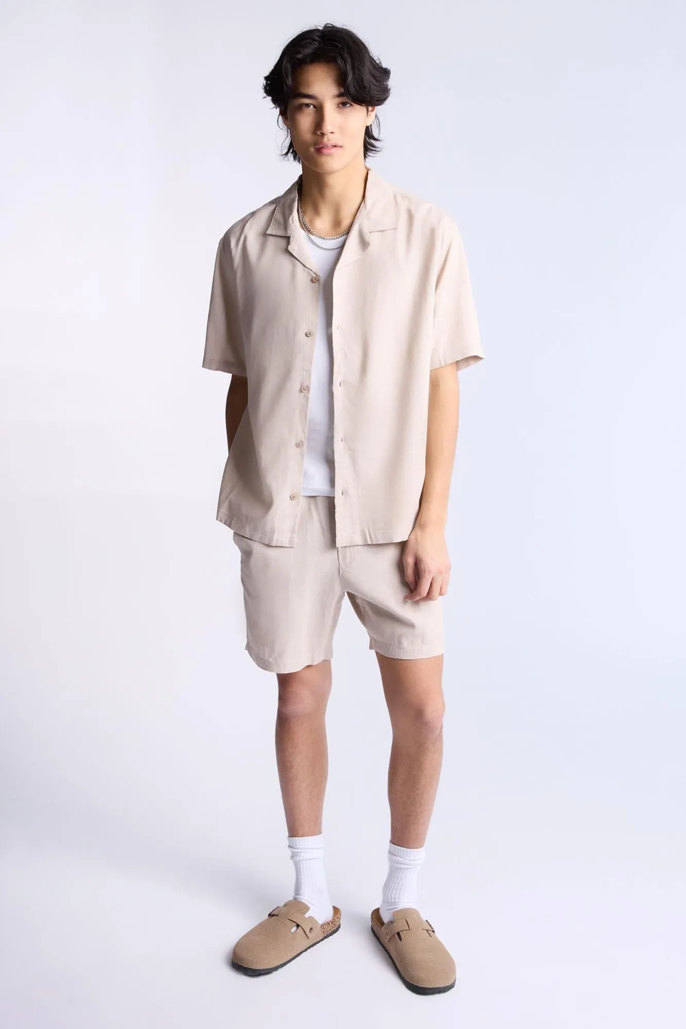 Linen-Blend Button-Up Shirt