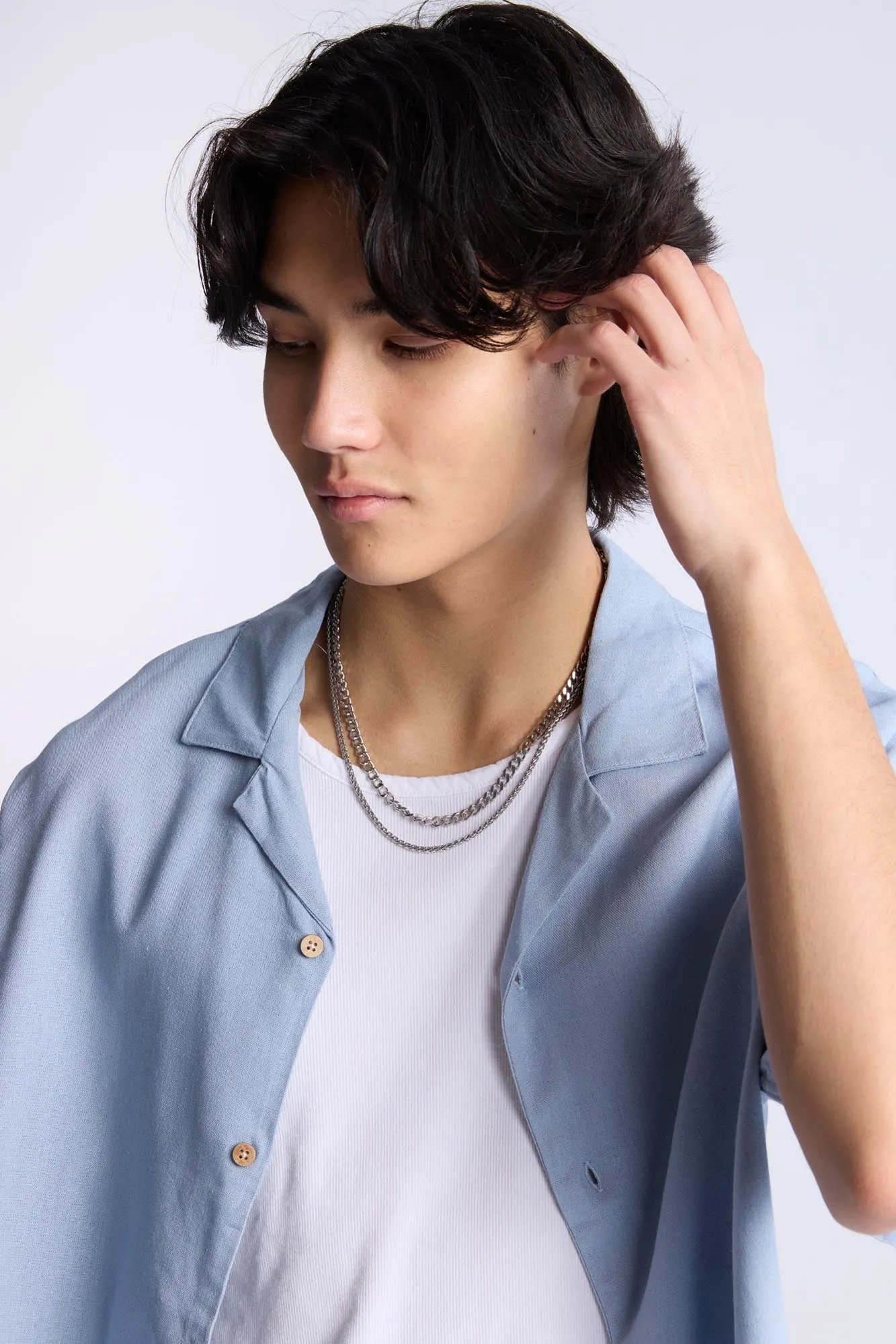 Linen-Blend Button-Up Shirt