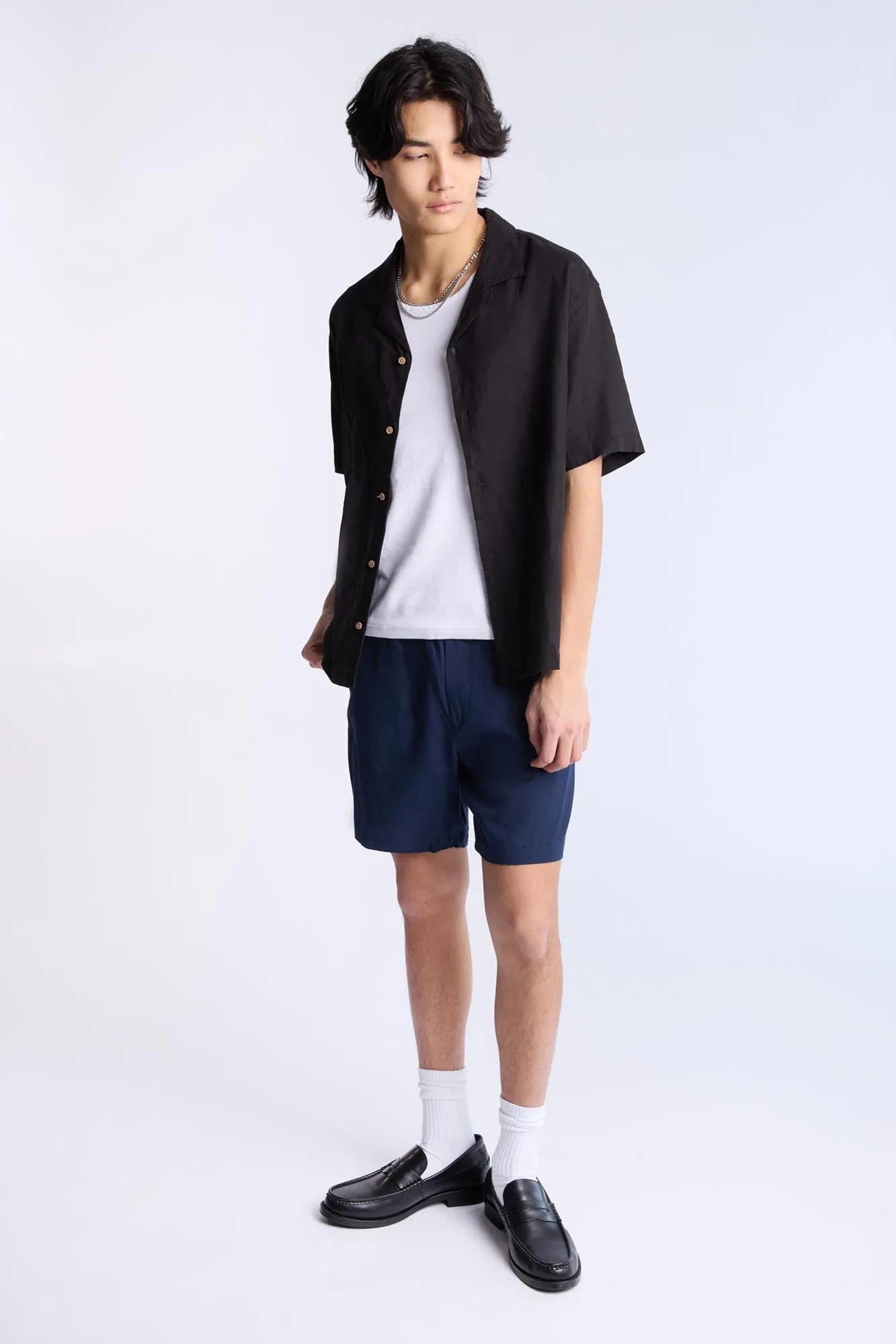 Linen-Blend Button-Up Shirt