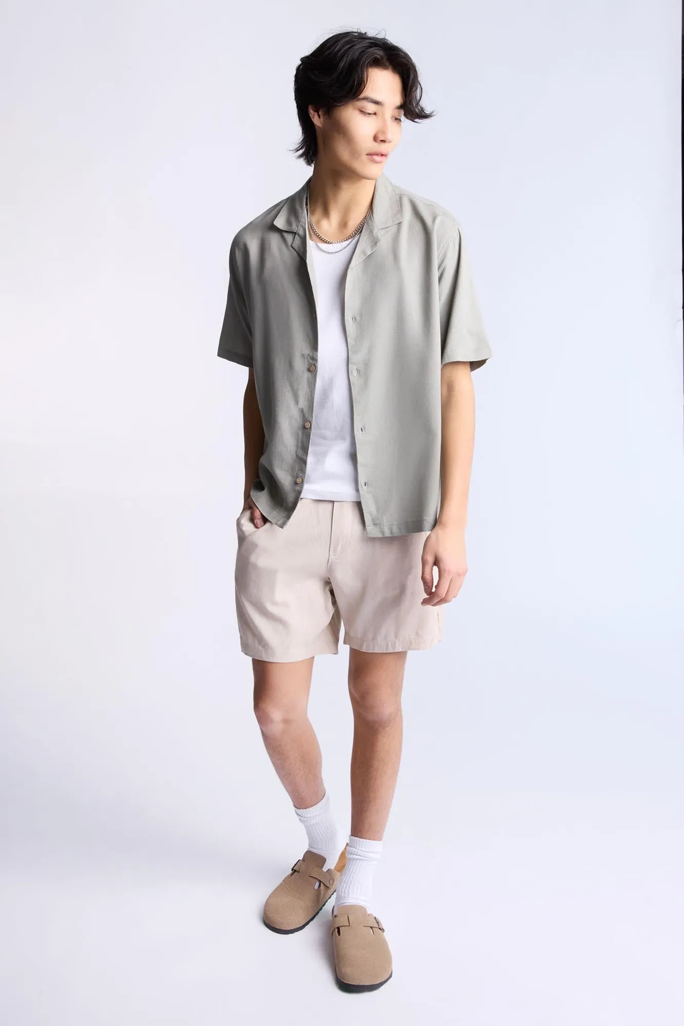 Linen-Blend Button-Up Shirt