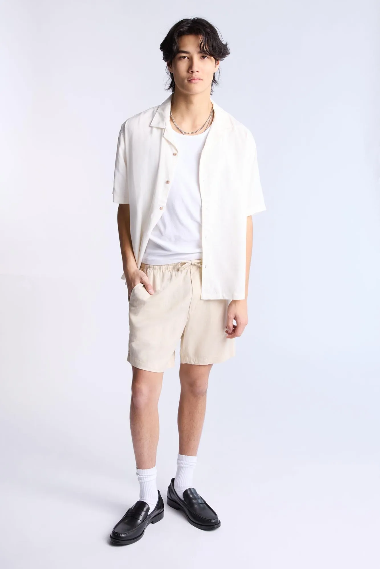 Linen-Blend Button-Up Shirt