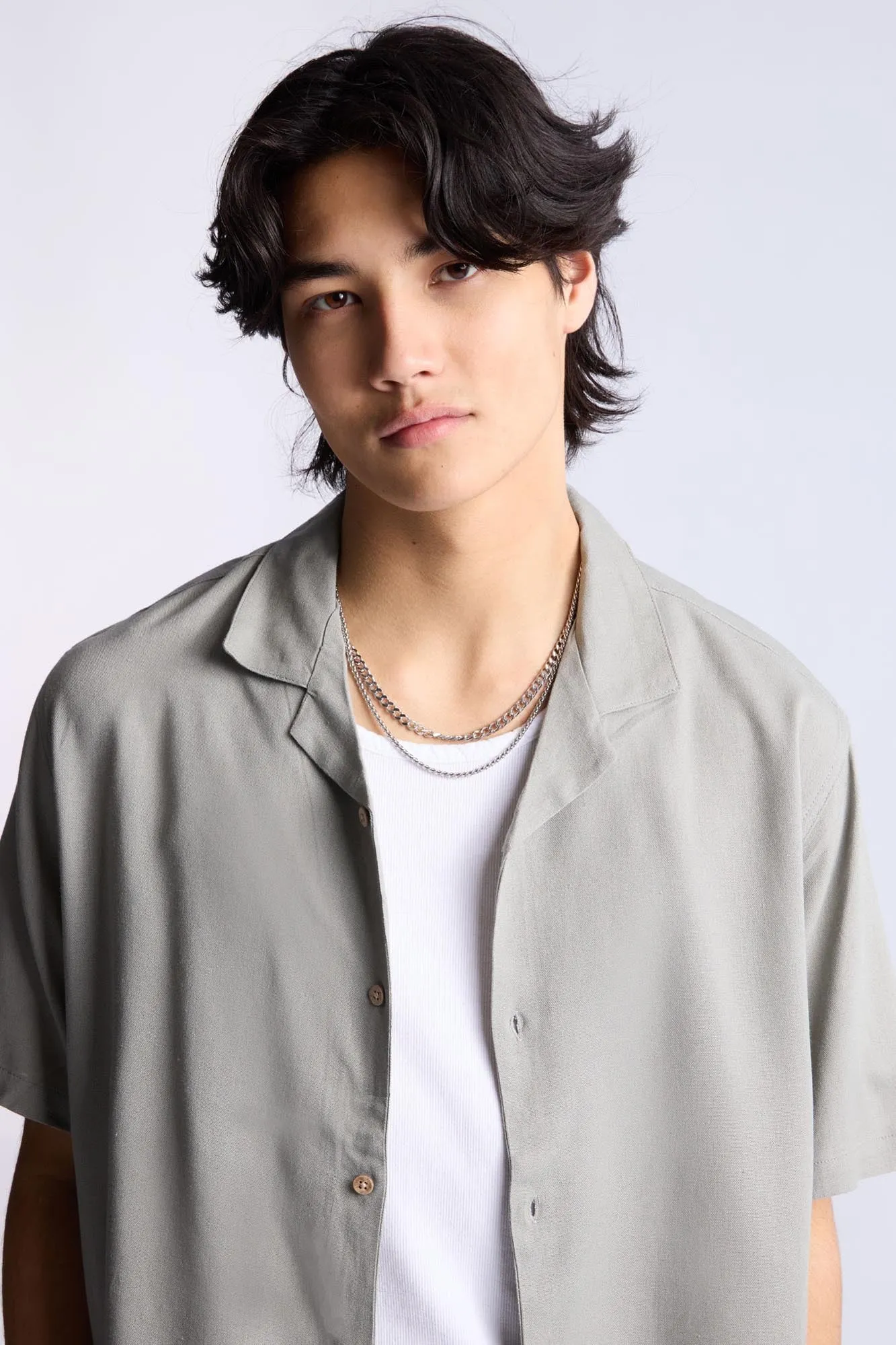 Linen-Blend Button-Up Shirt