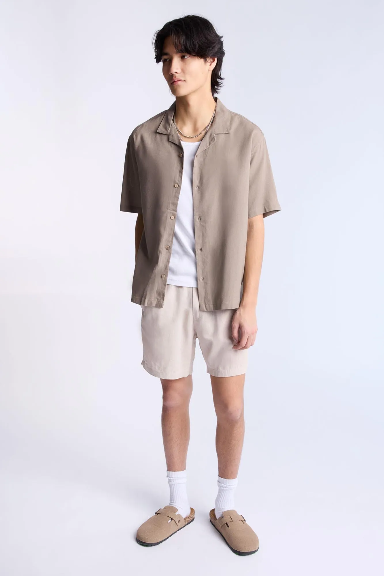 Linen-Blend Button-Up Shirt
