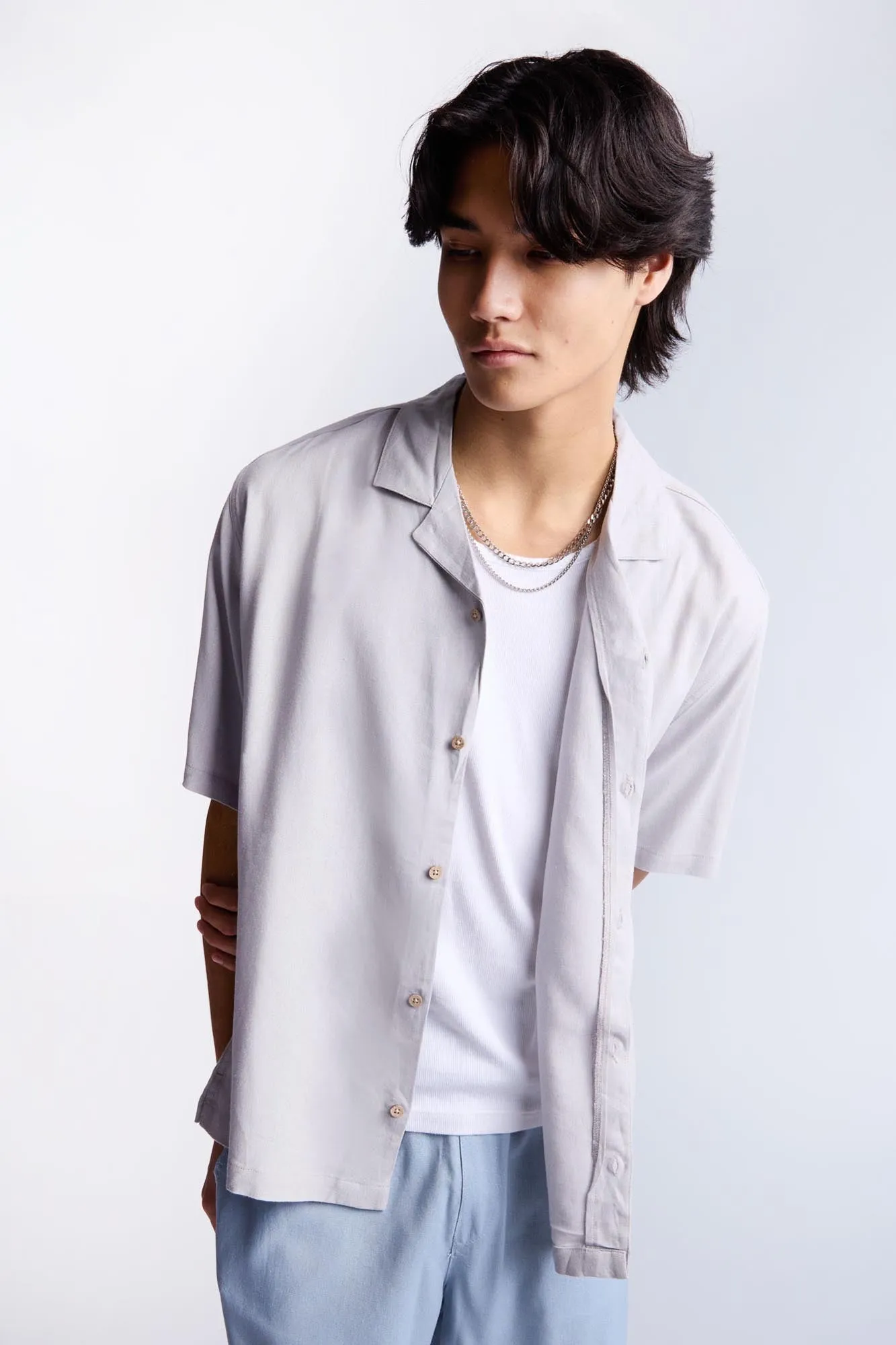 Linen-Blend Button-Up Shirt