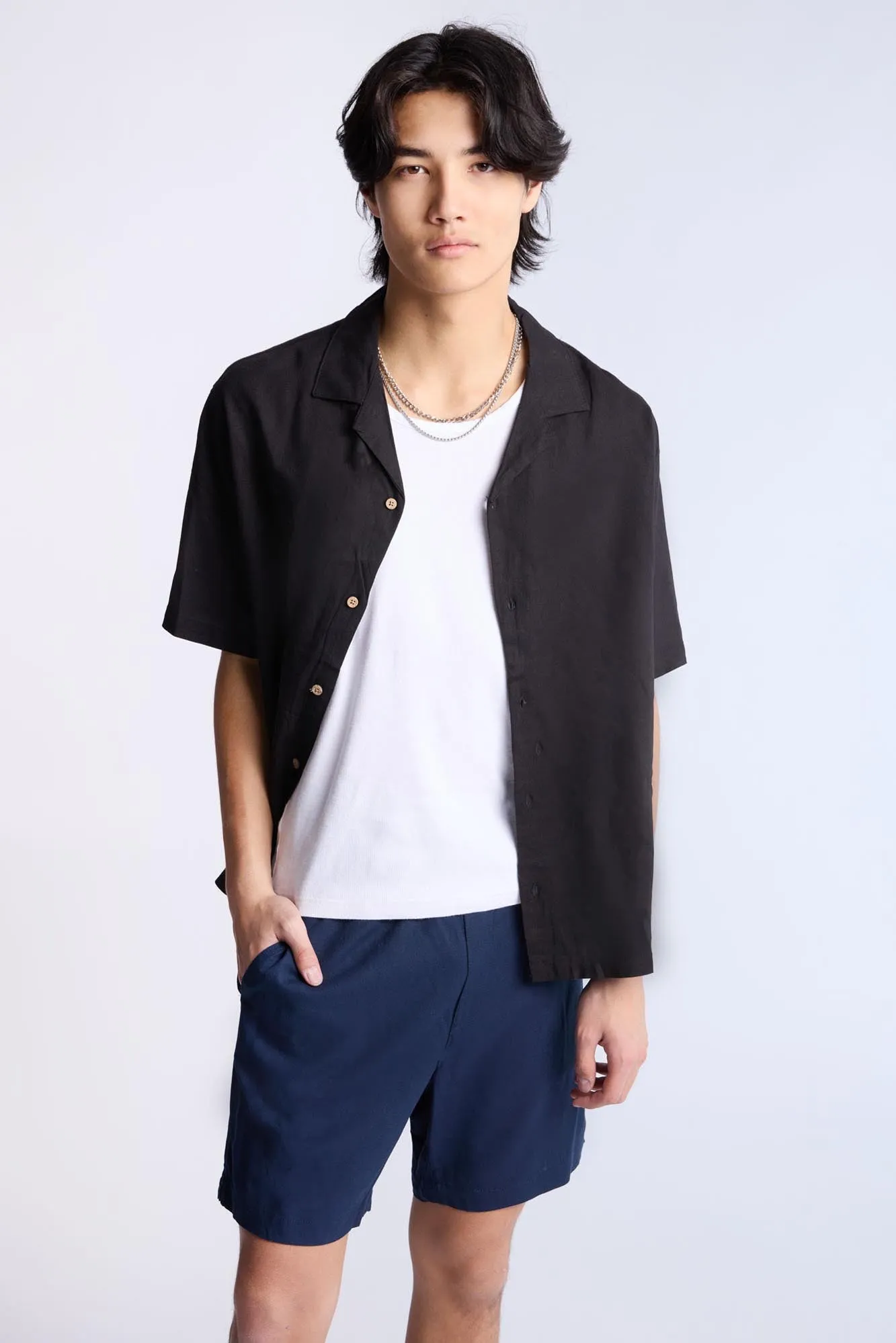 Linen-Blend Button-Up Shirt