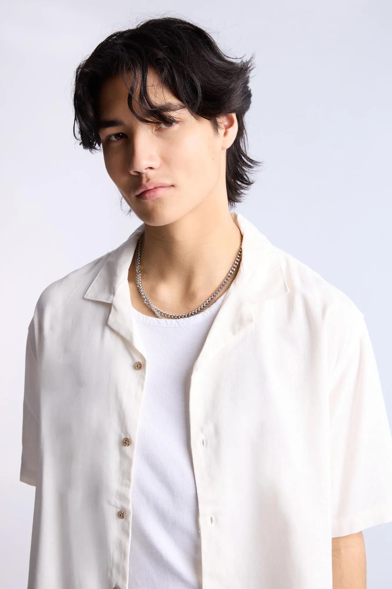 Linen-Blend Button-Up Shirt
