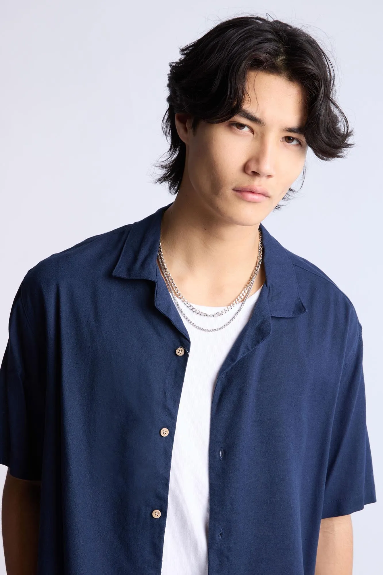 Linen-Blend Button-Up Shirt