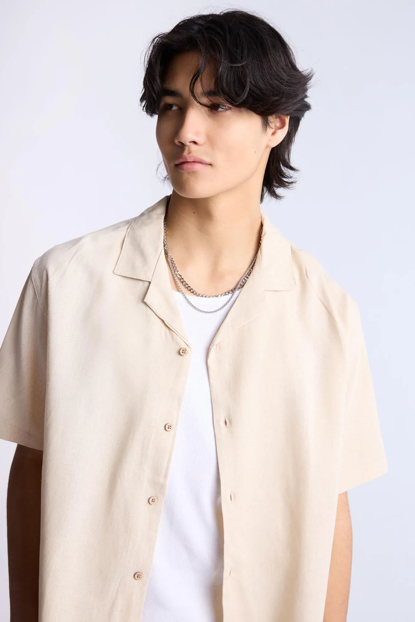 Linen-Blend Button-Up Shirt