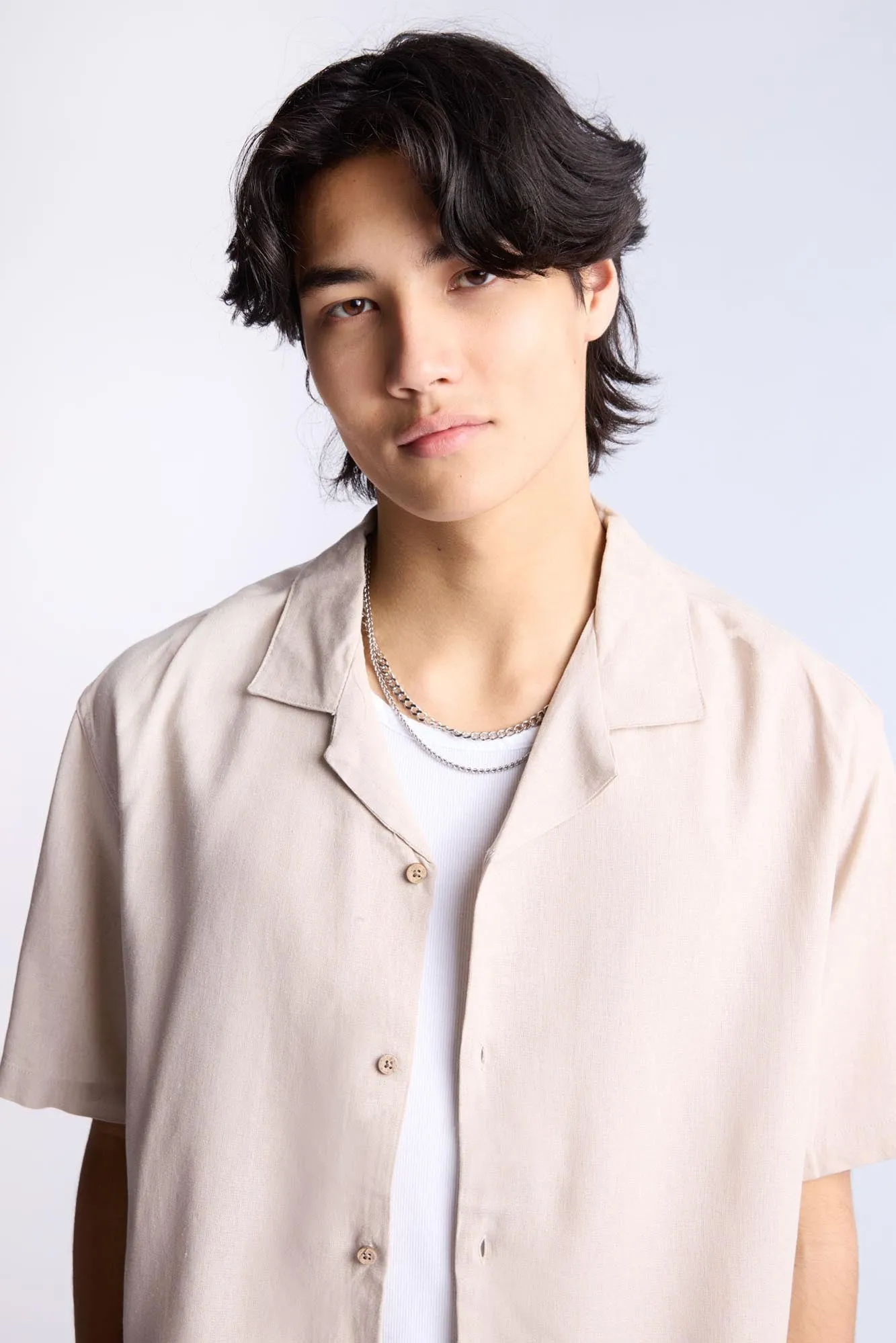 Linen-Blend Button-Up Shirt