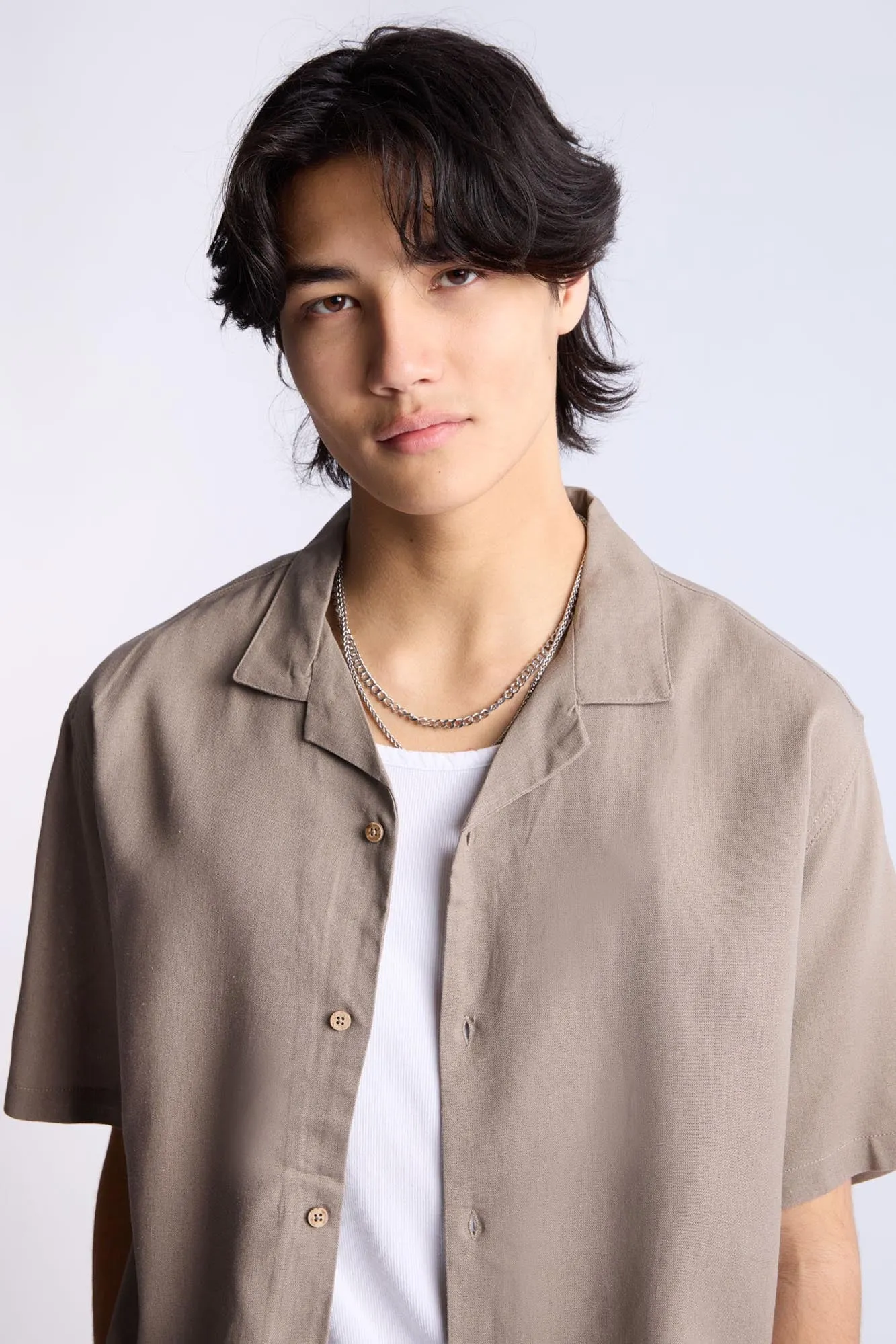 Linen-Blend Button-Up Shirt