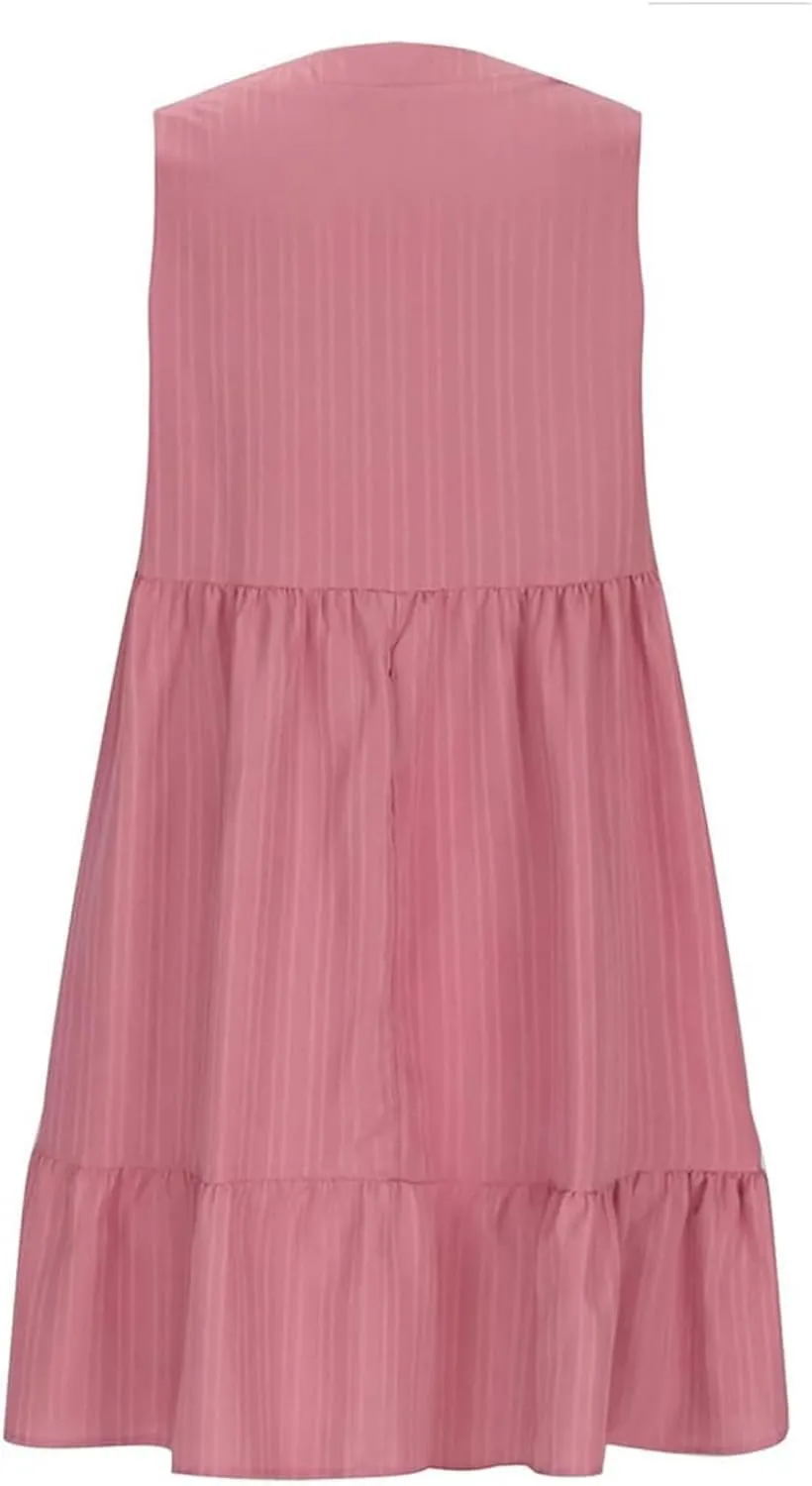 Linen Maxi Dresses for Women 2025 Sleeveless V Neck Mini Dress Fashion Casual Flowy Boho Ruffle A Line Swing Sundresses