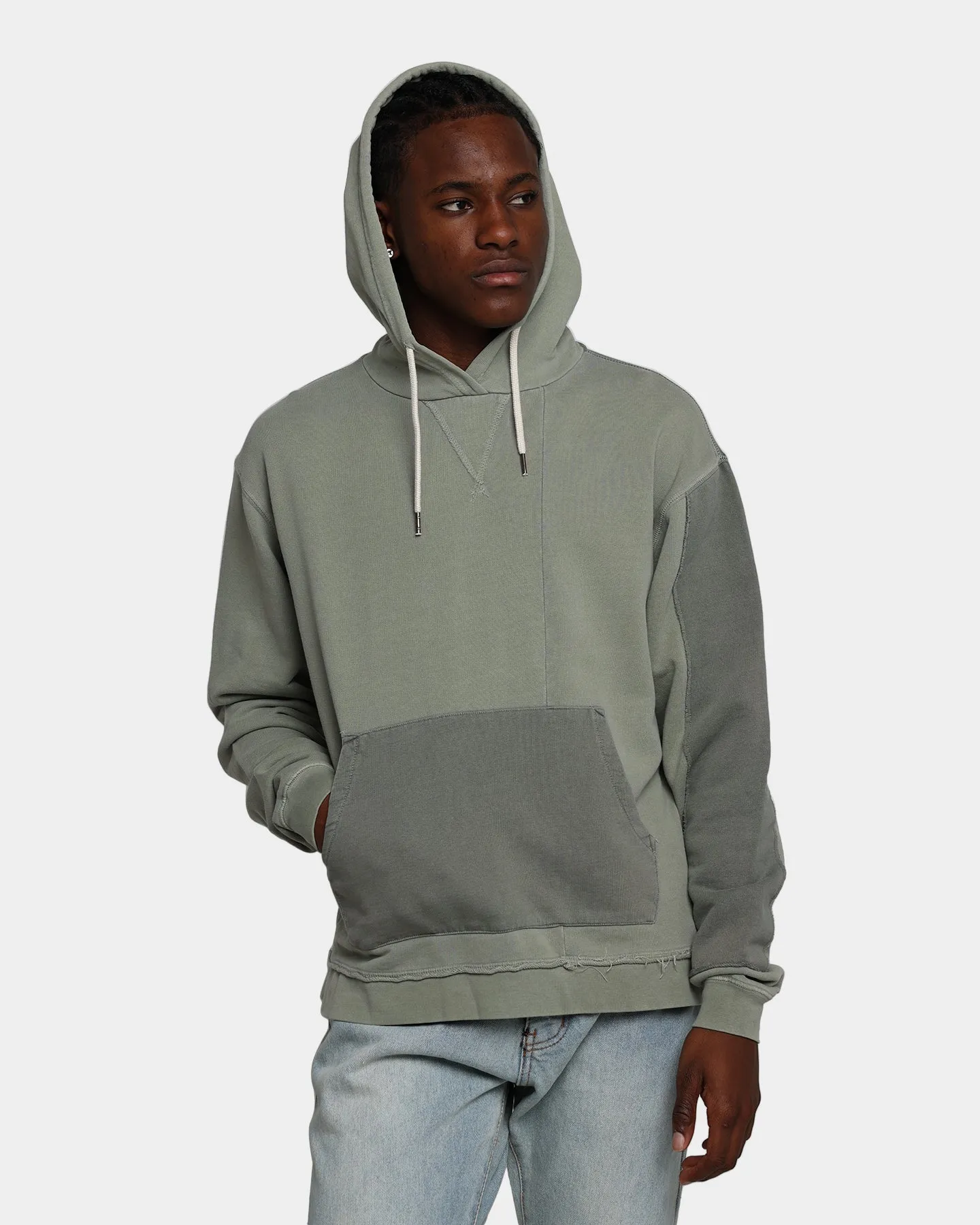 MNML Panelled Vintage Hoodie Olive