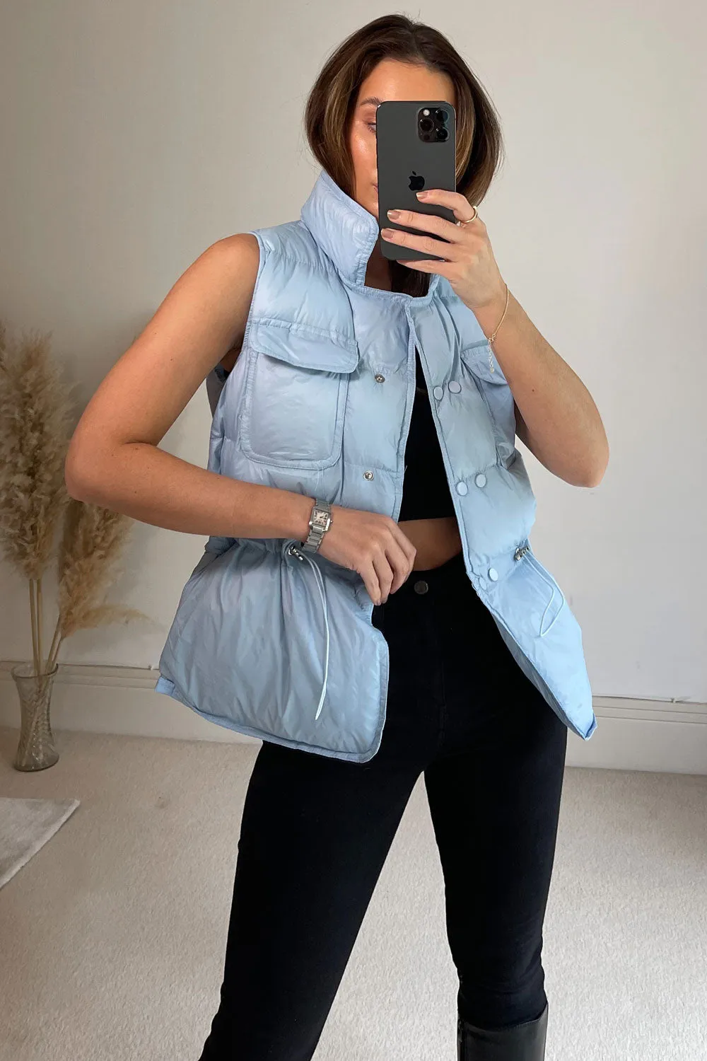 Pia Blue Puffer Gilet Coat