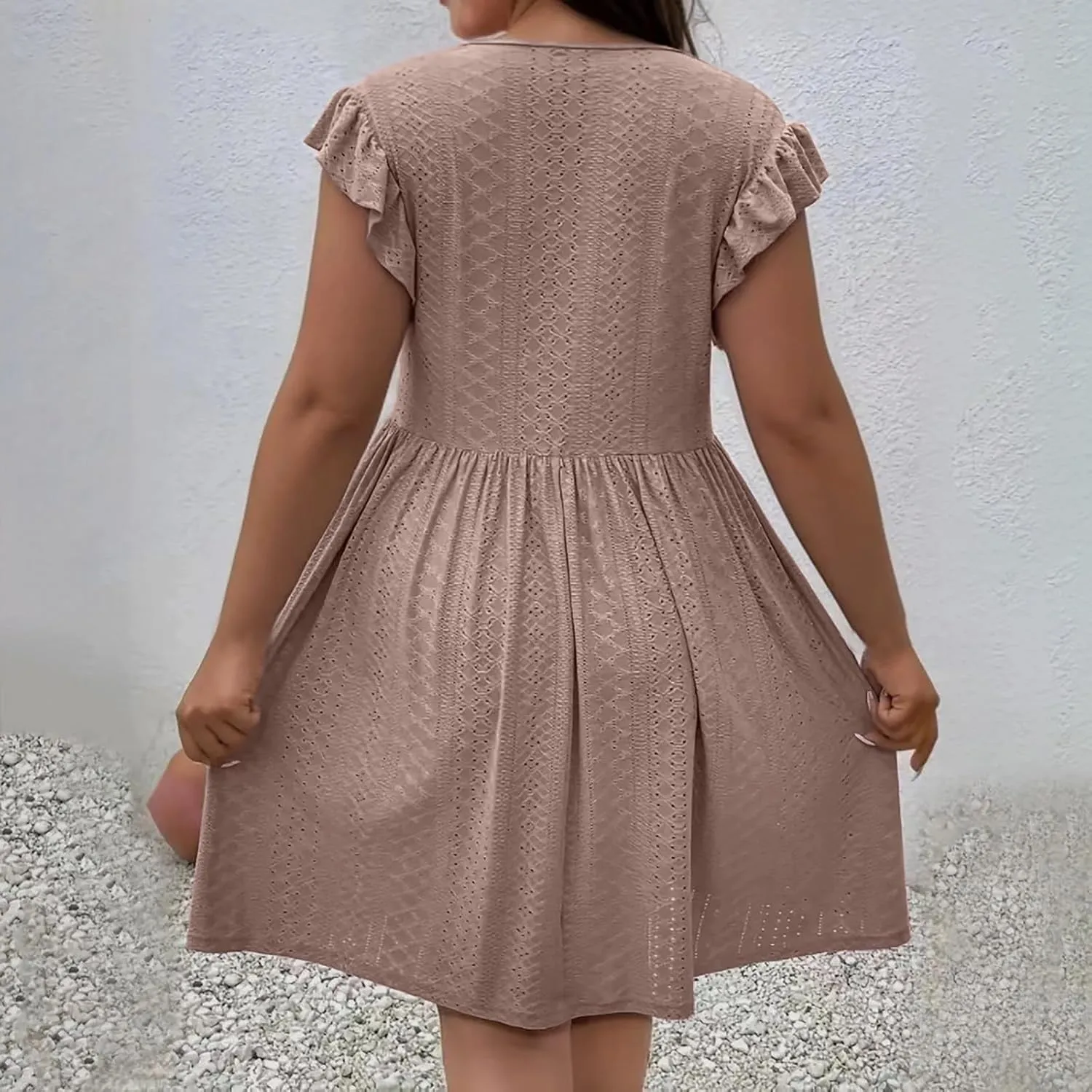 Plus Size Dresses for Curvy Women Criss Cross V Neck Ruffle Sleeve Mini Dress High Waist Hollow Out Lounge Dress