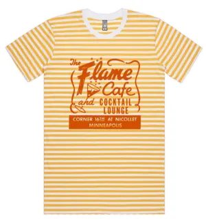 "The Flame Cafe" Men's White Yellow Stripe Tee