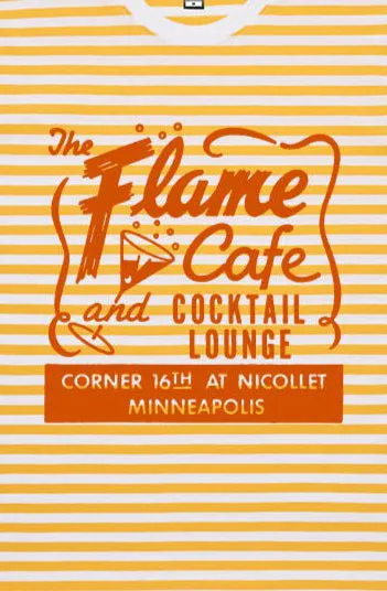 "The Flame Cafe" Men's White Yellow Stripe Tee