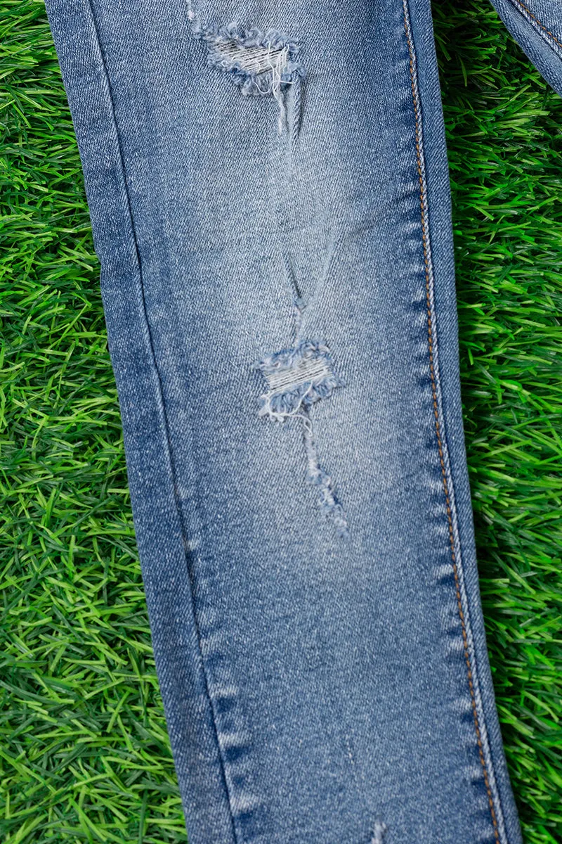SUPER STRETCHY DARK BLUE SKINNY JEANS W/DISTRESSED HEM. PNG25153019 JEAN