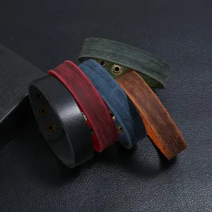 Vintage Color 16MM Width Adjustable Genuine Leather Men's Wrap Bracelets Punk Style Jewelry Hand Accessories Male Gift Bangles