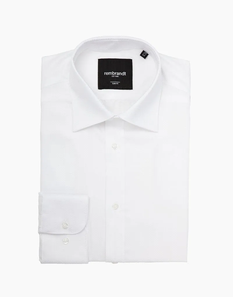 White Textured London Long Sleeve Shirt