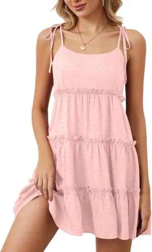 Womens 2025 Off-Shoulder Sleeveless Spaghetti Strap Dresses Summer Beach Vacation Sexy Cocktail Party Dress