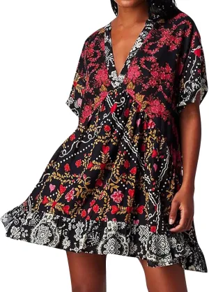 Womens Boho Summer Dresses Short Sleeve Ruffle Hem Dress V Neck Floral Mini Dress Beach Sundress Vacation Outfits